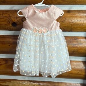 Mia & mimi Pink/peach and White Kids Dress with Floral Accents